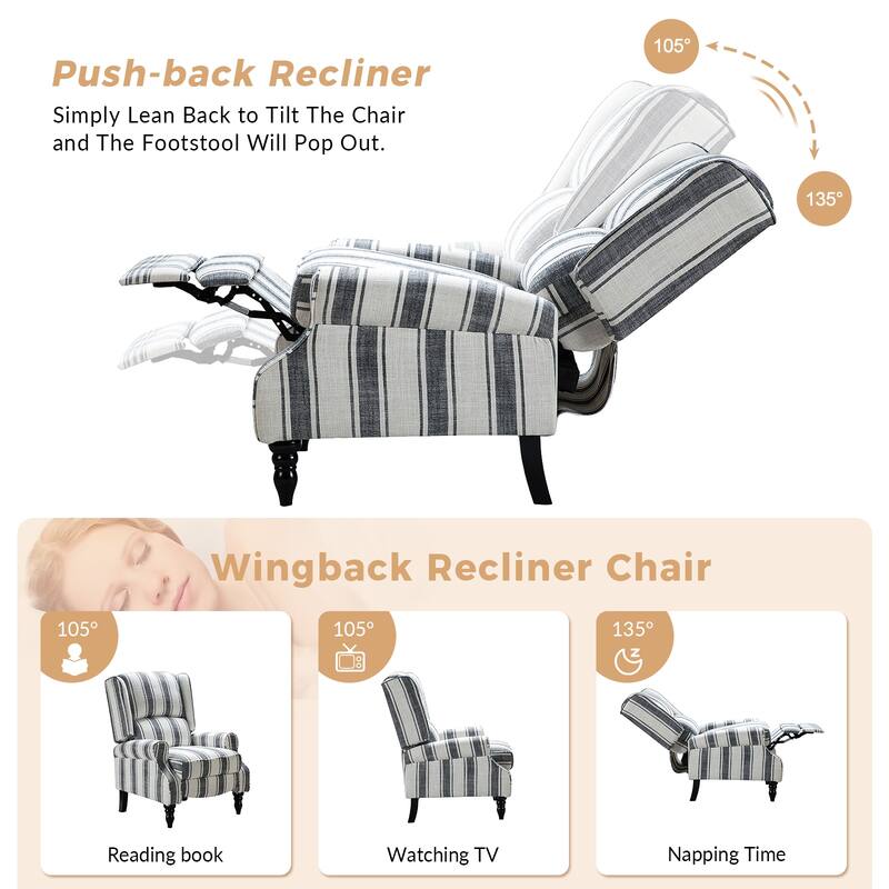 Olympus Upholstered Classic Manual Wingback Recliner with Solid Wood Legs by HULALA HOME