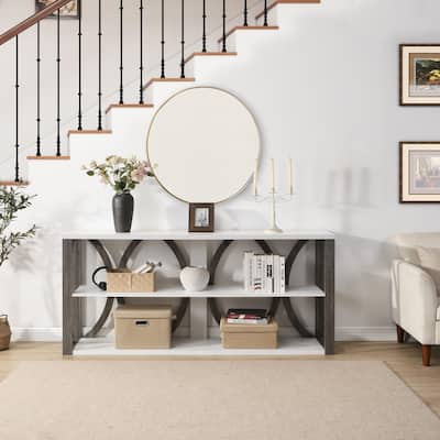 3-Tier Industrial Console Table, 70.87" Extra Long Entryway Sofa Table with Storage Shelves for Living Room, Foyer, Hallway