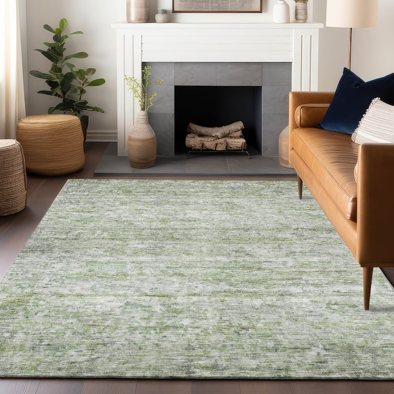Machine Washable Indoor/ Outdoor Contemporary Solid Chantille Rug - Aloe - 2'6" x 3'10"