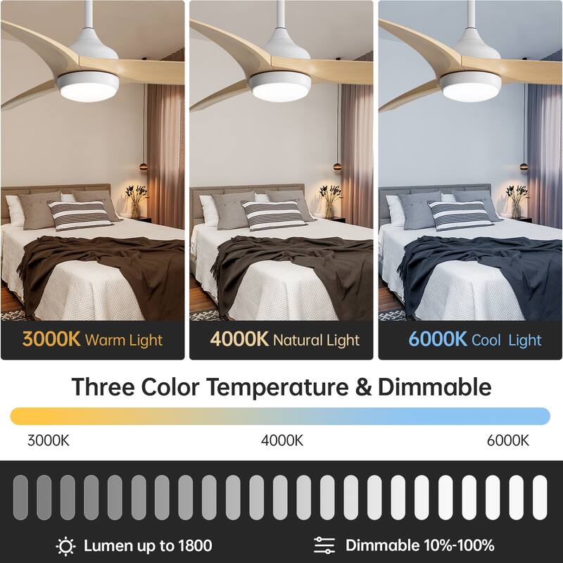52/60 Inch Ceiling Fan with Integrated LED Light and Remote Control Quiet DC Motor