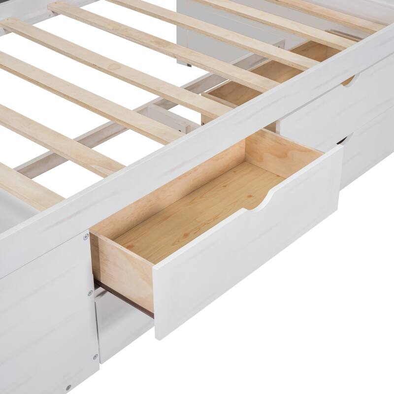 Compact Twin Daybed with Drawers and Shelves, White - Space-Saving and Stylish