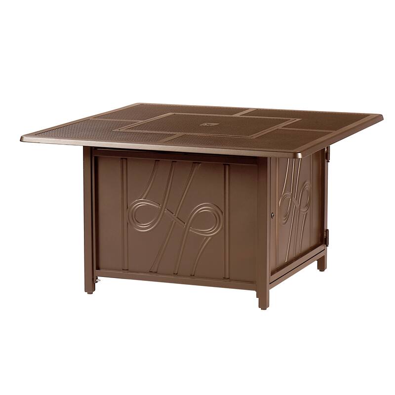 Square 42 in. x 42 in. Aluminum Propane Fire Pit Table with Glass Beads, Two Covers, Lid, 57,000 BTUs