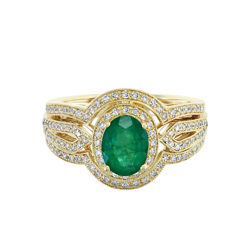 EFFY 14K Gold Diamond Natural Emerald Ring