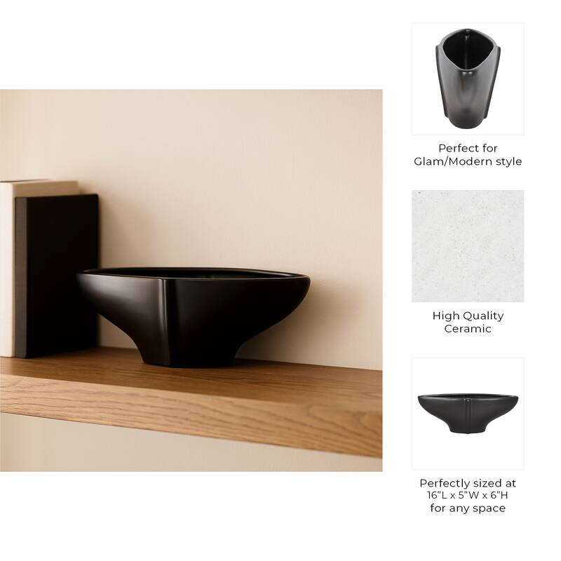 Modern Ceramic Sculptural Decorative Bowl - 16", Black - 16.0"