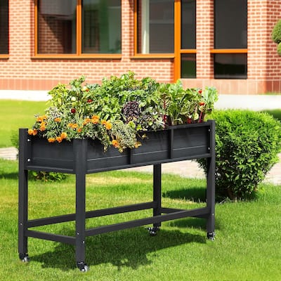 Moasis Outdoor Raised Garden Bed Planter Box Wood Mobile Elevated Stand With Lockable Wheel and Legs