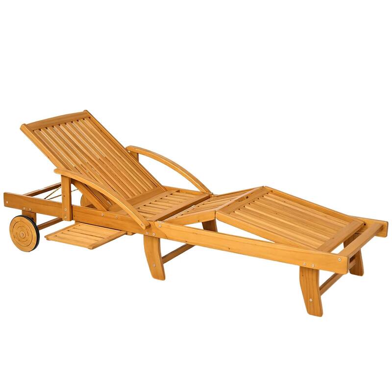 Acacia Wood Folding Lounge, 4-Pos Adjustable, Wheels for Beach