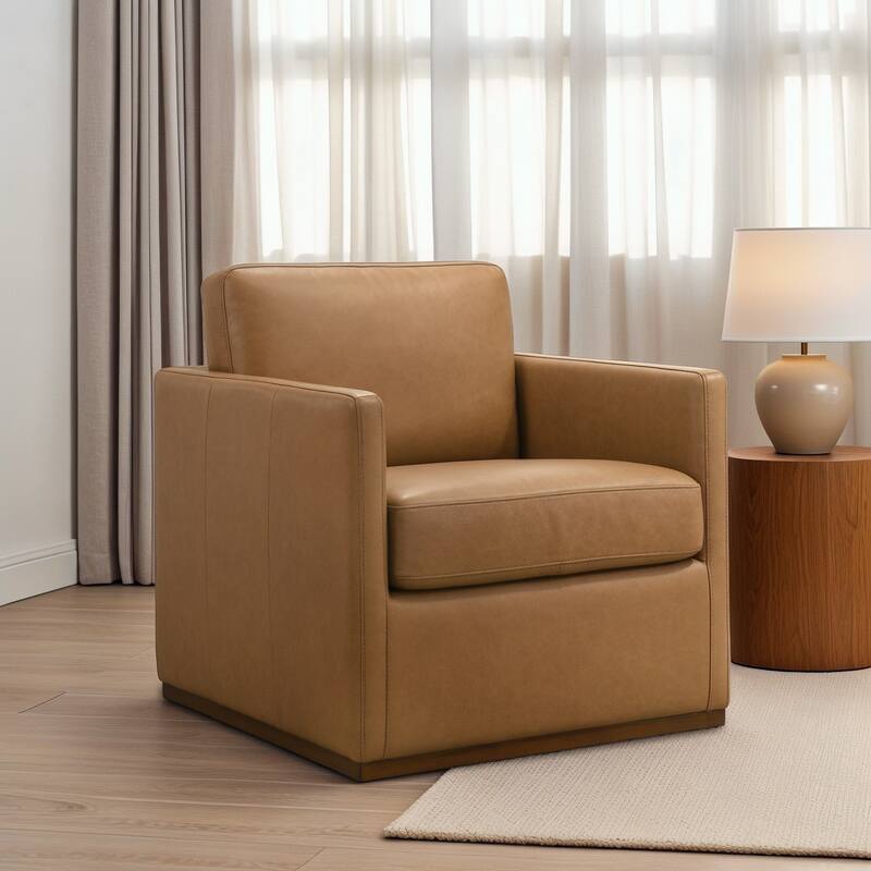 Cary Elegant Top-Grain Leather Swivel Chair with Mid-Century Modern Design - Cognac Leather