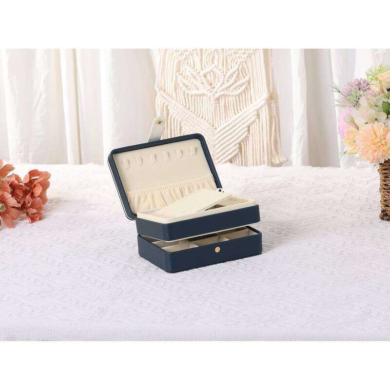 2 Layer Jewelry Box for Women Girls Birthday Gifts, PU Leather Jewelry Organizer Case with Drawer, Removable Jewelry Storage