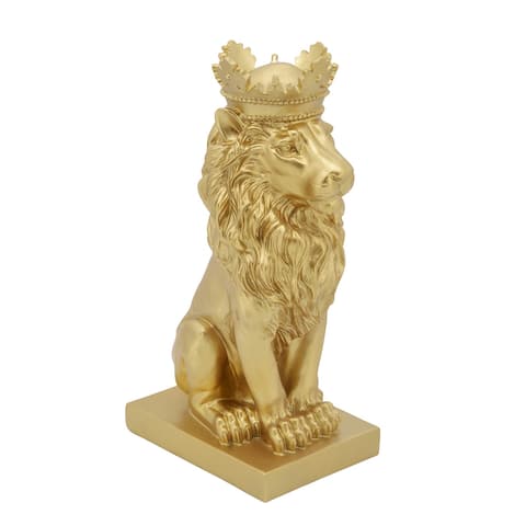 Polyresin 14" Lion Figurine withcrown, Gold 14"H - 9.0" x 6.0" x 14.0"