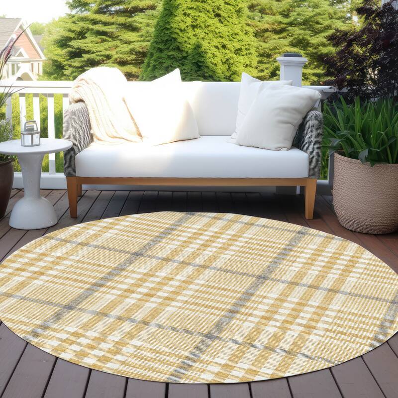 Machine Washable Indoor/ Outdoor Plaid Chantille Rug