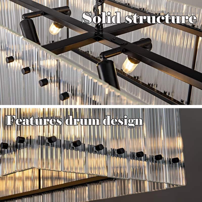 KAYLA 54" 10-Lights Black Luxury Linear Chandelier, Modern Chandelier