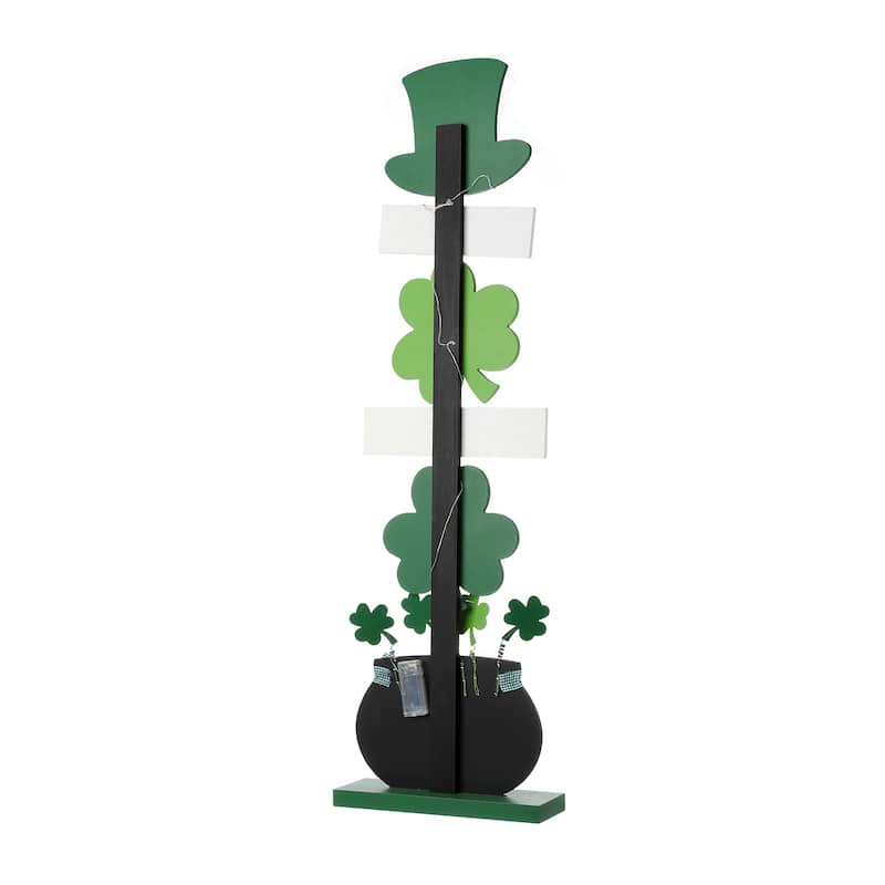 Glitzhome 42"H Lighted St. Patrick's Wooden Shamrocks Porch Decor with Timer