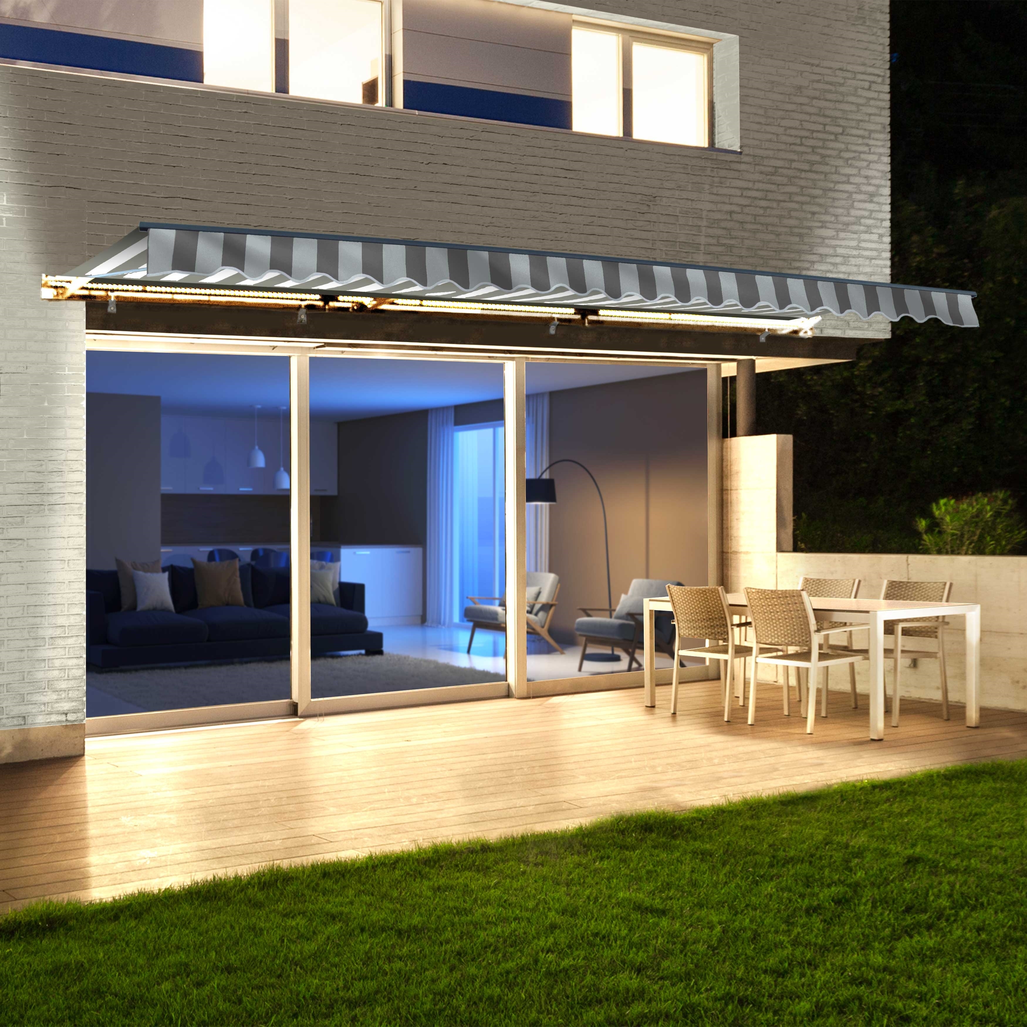 ALEKO Moroccan Semi-Cassette Motorized Patio Awning - Seagull & White Striped - 12 x 10 Feet