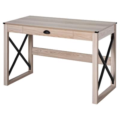 Farmhouse Desk 44 inch Home Office Computer Desk with Drawer and X-Frame, Wood Computer Writing Desk Home Office Workstation