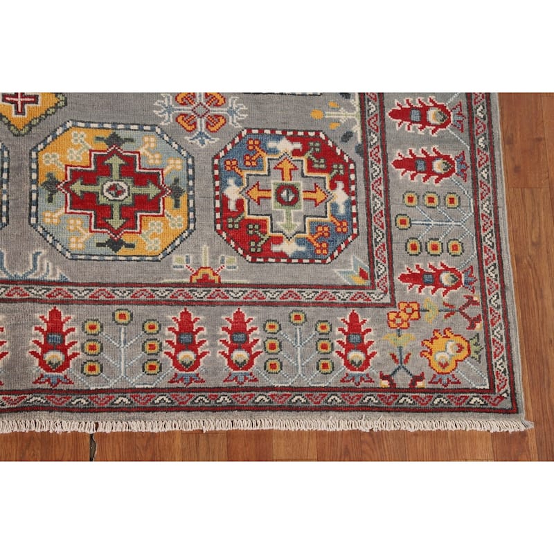 All-Over Gray Kazak Oriental Area Rug Handmade Bedroom Wool Carpet - 6'5" x 9'10"