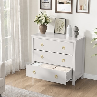 Modern Chest of Drawers with Gold Ring Pull Handles & Strong Legs, Storage Cabinet for Bedroom, Living Room, Entryway