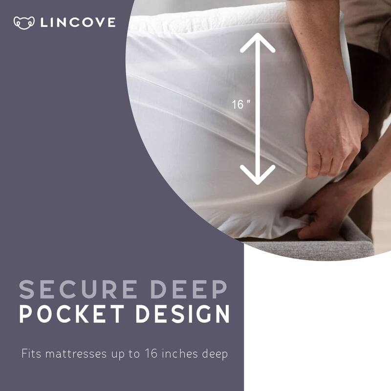 Lincove Quilted Fitted Elastic Mattress Protector - Breathable Braided Texture, Bed Topper, Covers up to 16" Deep, 100% Cotton