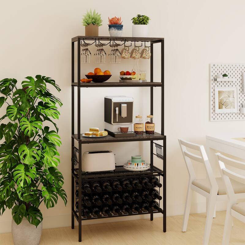 Wine Organizer with Power Outlet and Bottle Holders-Rustic Brown