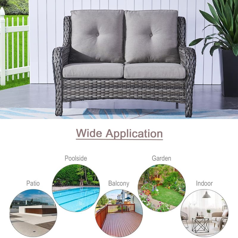 Pocassy Outdoor Loveseat Sofa 2-Seat PE Rattan