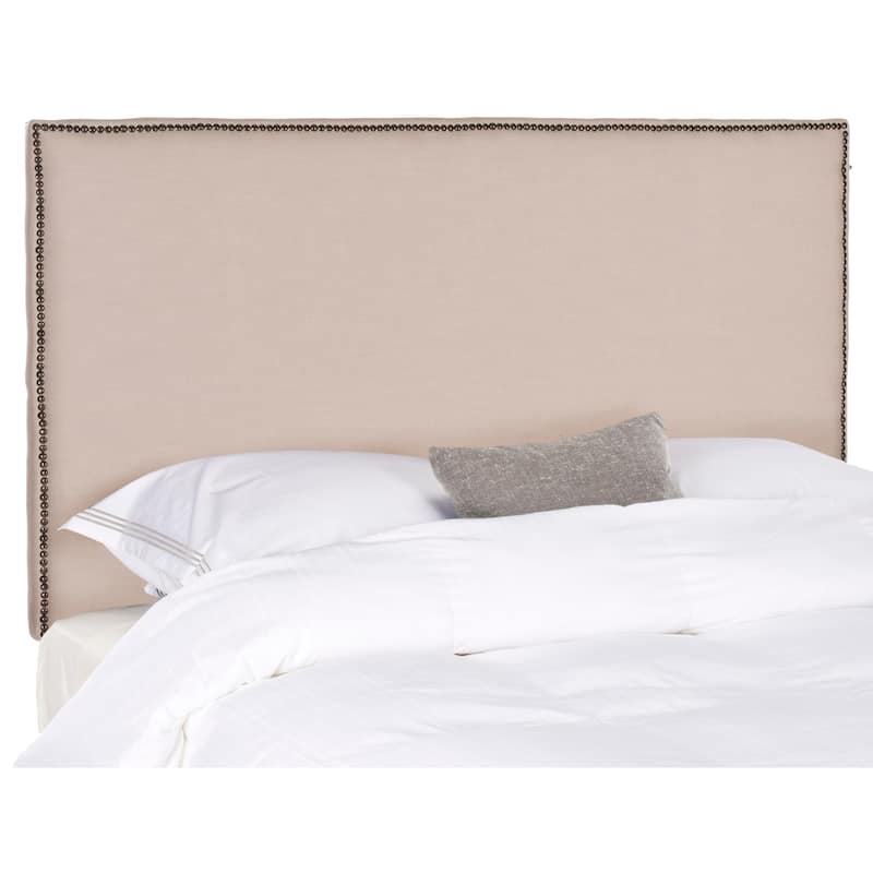 SAFAVIEH Sydney Taupe Linen Upholstered Headboard - Brass Nailhead