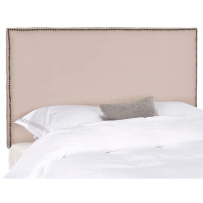SAFAVIEH Sydney Taupe Linen Upholstered Headboard - Brass Nailhead