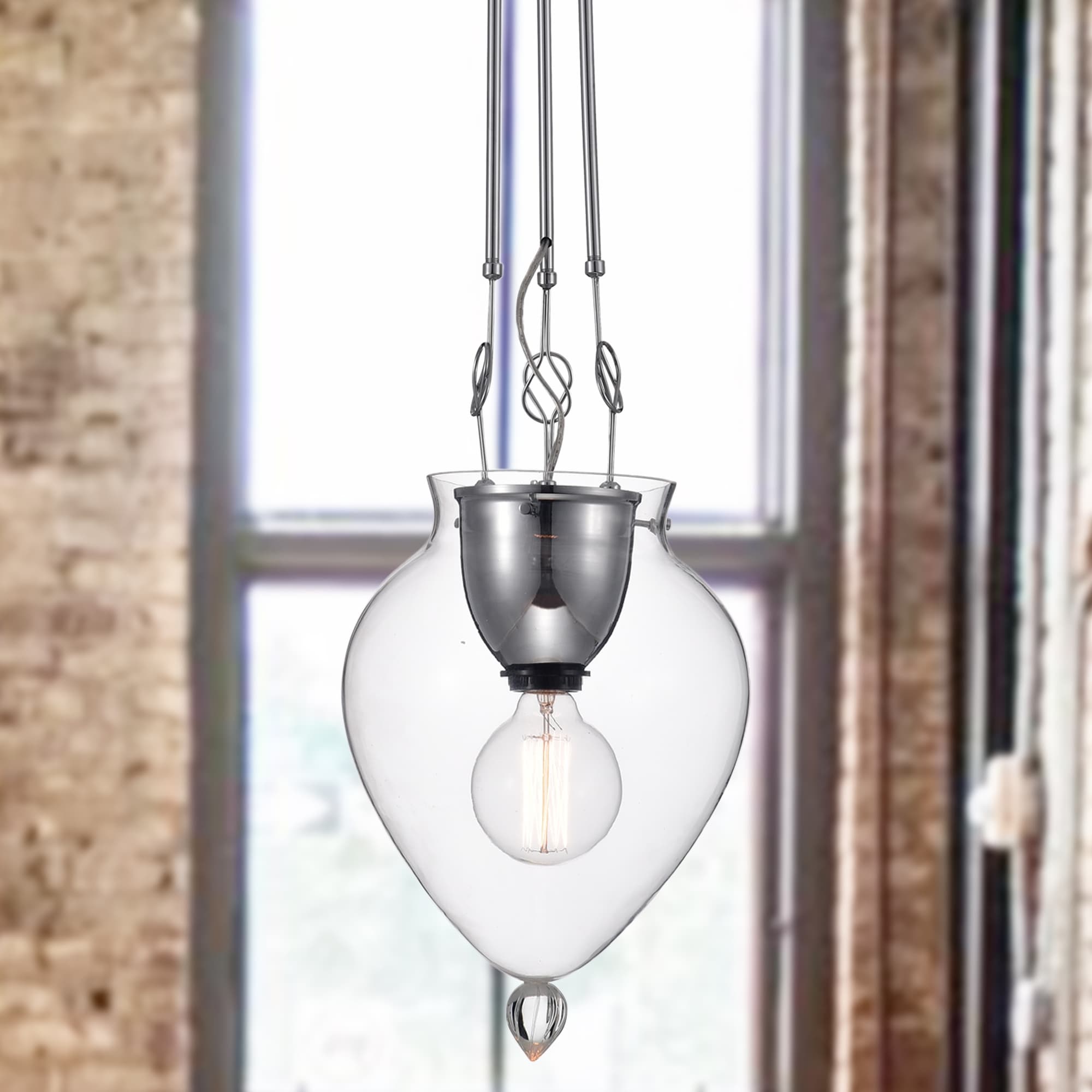 Warehouse of Tiffany Kristjan Chrome 1-Light Pendant with Clear Glass Shade
