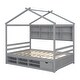 preview thumbnail 12 of 10, Grey Full Size House Bed with Roof Frame, Bedside-shelves, and Under Bed Storage Unit