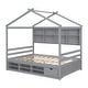preview thumbnail 12 of 34, Modern Full House Kids Bed with Roof,Bedside Shelves,Ladder,Guardrail