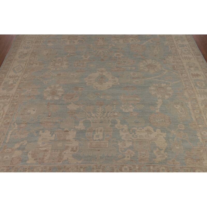 Vegetable Dye Oushak Turkish Large Area Rug Handmade Blue Wool Carpet - 12'3"x 14'6"