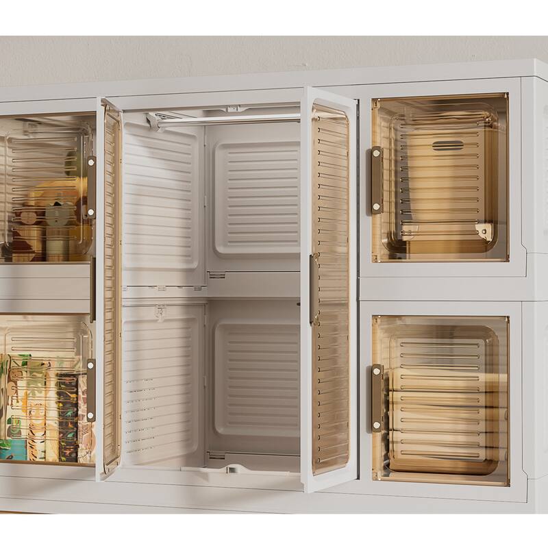 Portable Wardrobe Closet Storage Organizer with Cubby Storage & 2 Hanging Rods for Clothes, Folding Kids Armoires wMagnet Doors