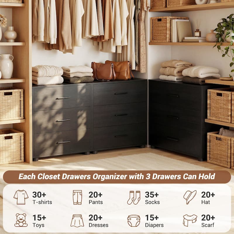 1/ 2 Pack Dressers with 6 Storage Drawers, Closet Organizers for Bedroom and Walk-in Closet