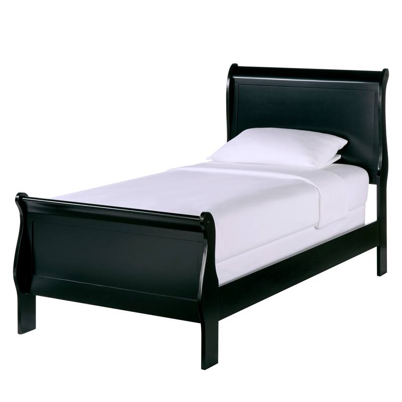 Classic Twin Size Black Wooden Sleigh Bed with Headboard and Footboard