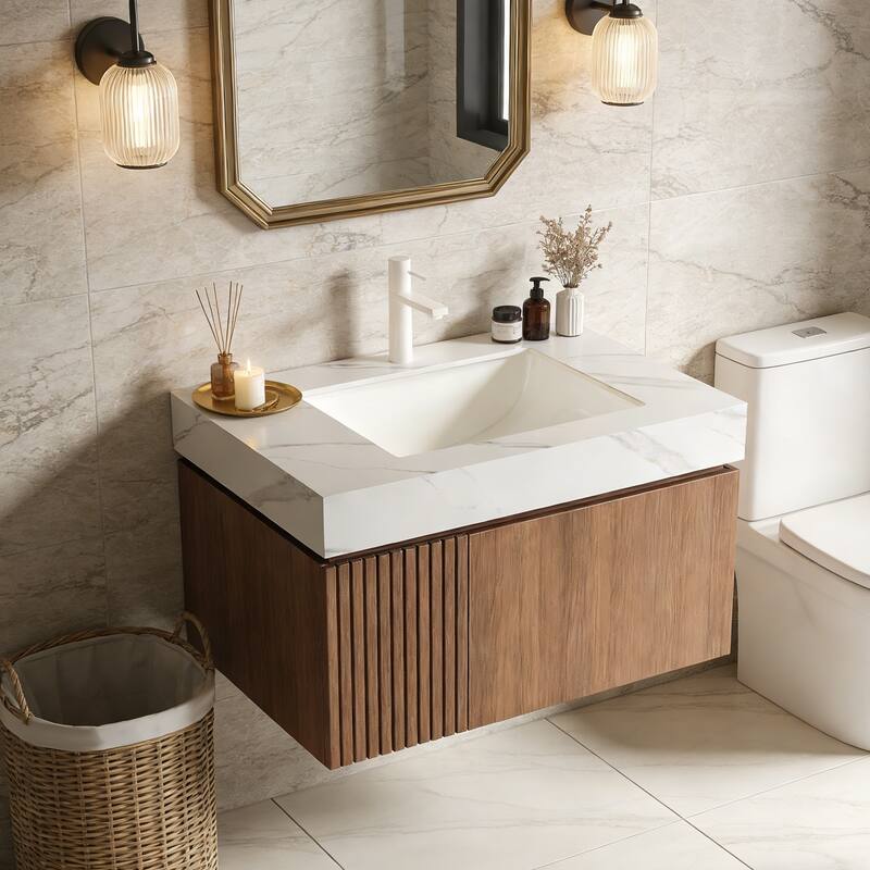 Floating Storage Bathroom Vanity with 1 Pre-drilled Faucet Hole