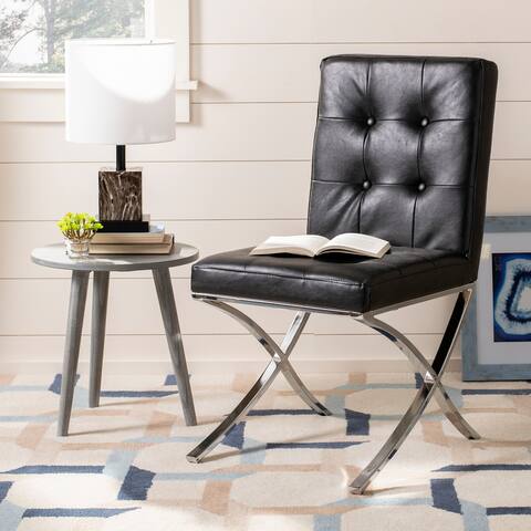 SAFAVIEH Walsh Glam Black Chrome Tufted Side Chair - 18.5" x 23" x 35"
