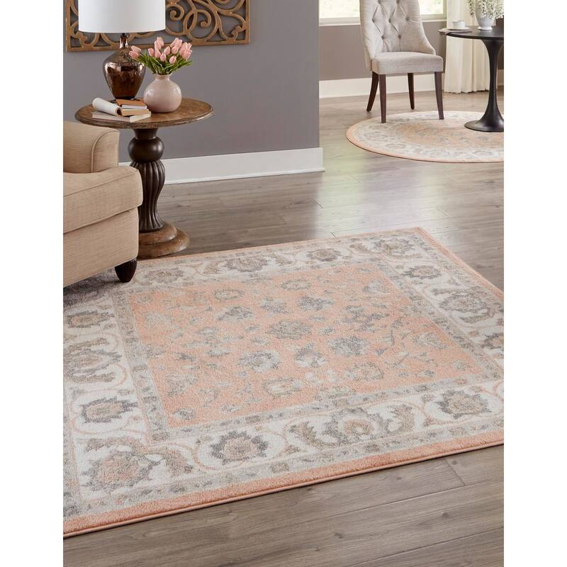 Traditional Taylor Collection Area Rug - Rose - 6' Square