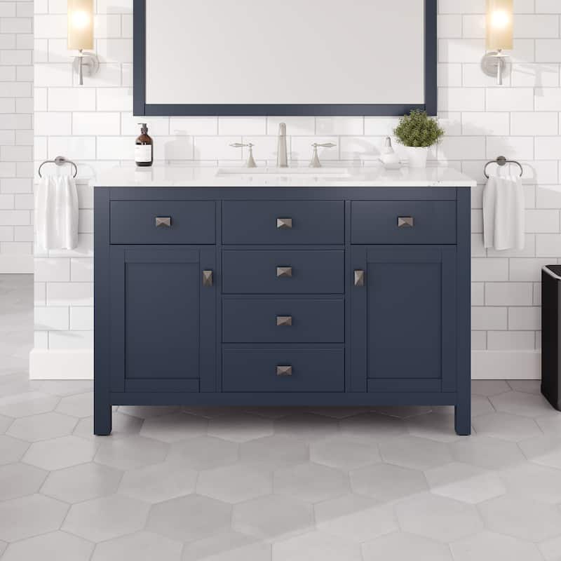 Eviva Artemis Bathroom Vanity with White Engineered Stone Countertop and Undermount Porcelain Sink - 48" - Blue