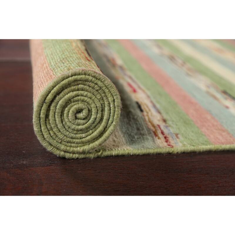 Green Striped Gabbeh Kashkoli Oriental Wool Runner Rug Hand-knotted - 2'8" x 17'9"