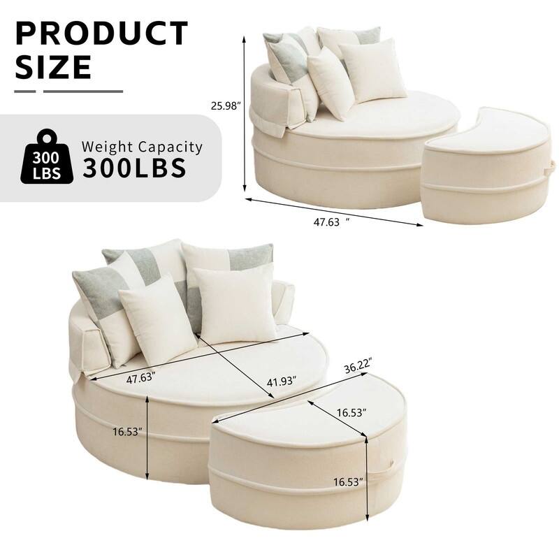 47.63" Round Lazy Fully Compression Sofa, Chenille, with Ottoman
