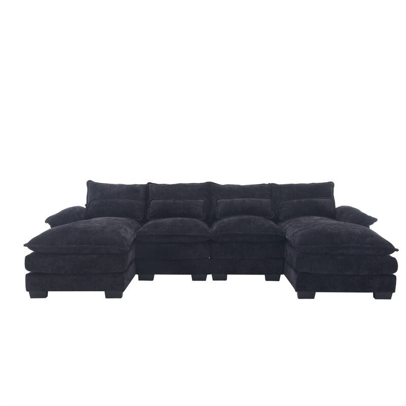 Sectional Sofa Cloud Couch for Living Room, Modern Chenille/Boucle U Shaped Couch, Comfy Modular Sofa Sleeper with Double Chaise