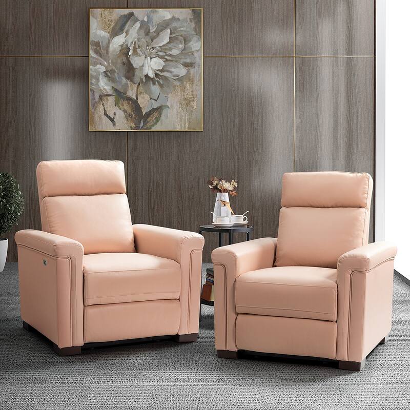 Alicia 34.65" Wide Contemporary Classic Genuine Leather Power Recliner With USB Port (Set of 2)