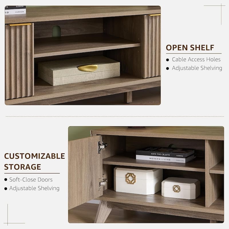 70" Modern Fluted TV Stand for Living Room, Wood Entertainment Center