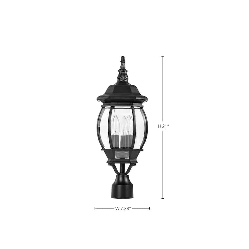 Central Park 3 Light Textured Black With Clear Beveled Panels Post Lantern