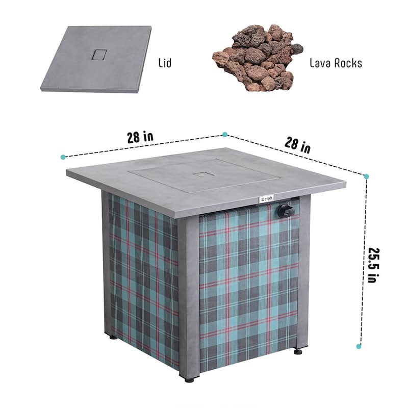 Werph 25" H Propane Outdoor Patio Square Fire Pit Table, 50,000 BTU Fire Table,