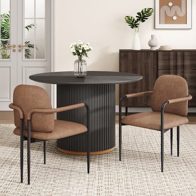 Modern Iron Frame Dinning Chair with Armrest(Set of 2)