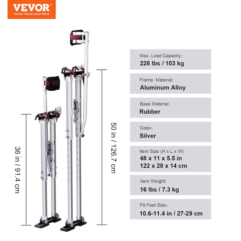 VEVOR 36-50 Inch Drywall Stilts Aluminum Tool Stilt for Painting ...