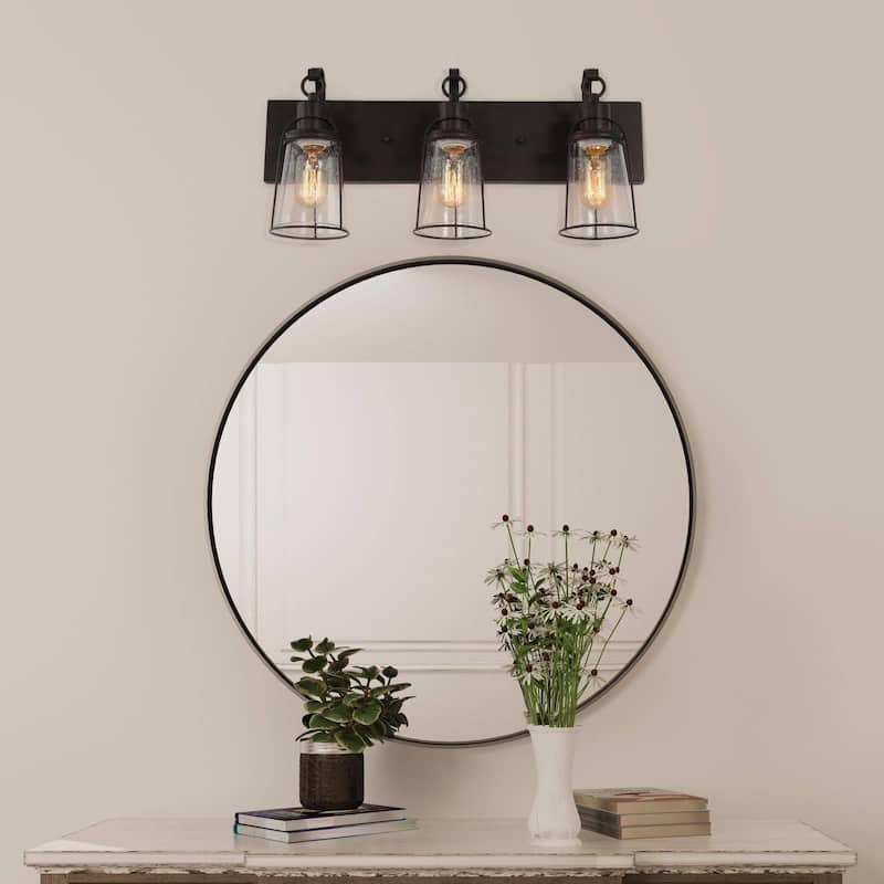 Farmsy Modern Farmhouse 3-Light Linear Glass Bronze Bathroom Vanity Lights Industrial Metal Wall Sconces - L22" x W6" x H 10"