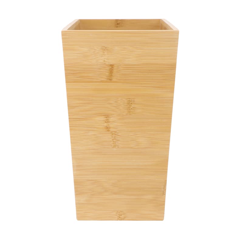 Modern 10.5 x 5.75 Inch Bamboo Trash Bin For Office, Bathroom, Bedroom