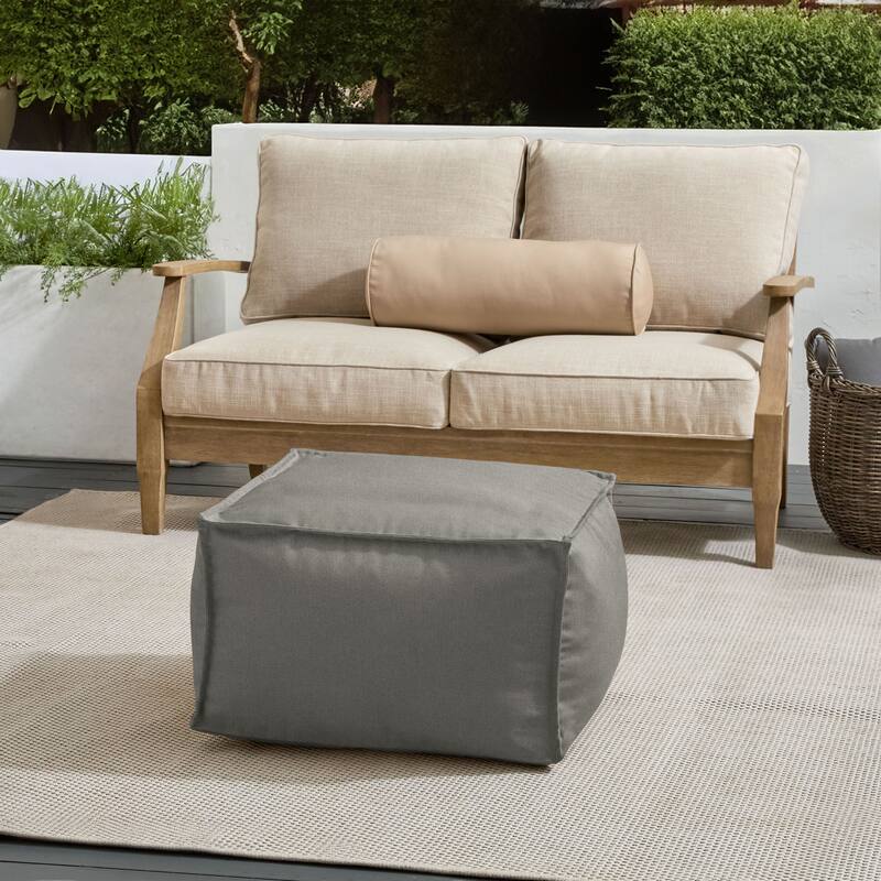Sorra Home Sunbrella Outdoor Top Stitch Solid Bean Pouf - Canvas Charcoal - Medium