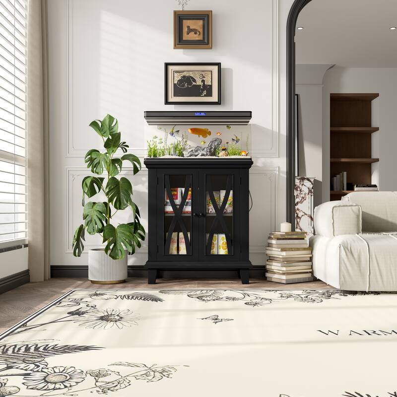 Anmytek Farmhouse 10-20 Gallon Aquarium Tank Stand with Power Outlets, Adjustable Shelves and Storage Cabinet