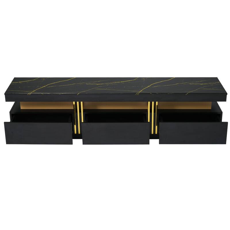 68" TV Stand with Drawers, Faux Marble Top & Gold Panel for TVs Up to 78"